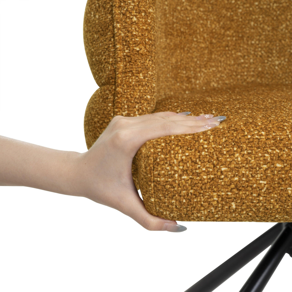 Modern 270° Swivel Upholstered Desk Chairs Set of 2 in Orange, Chenille Fabric with Metal Base for Home Office, Bedroom, Or Living Room
