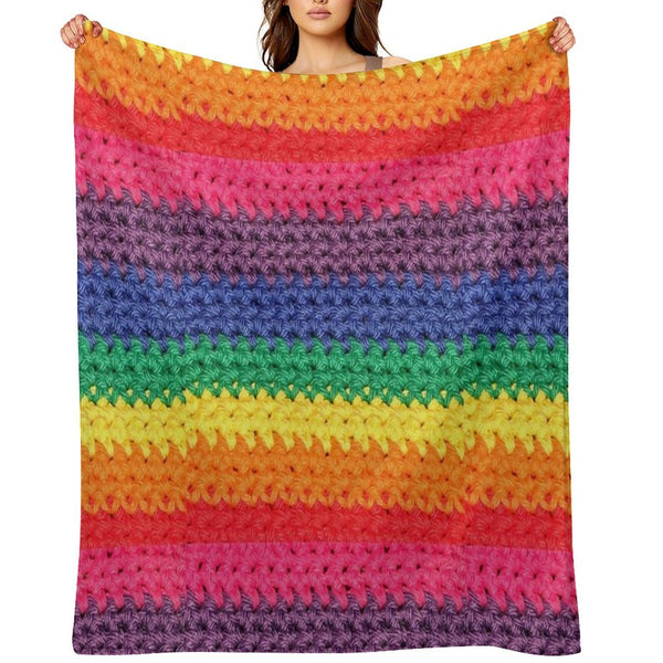 Crochet Rainbow Wrinkle-free Throw Blanket