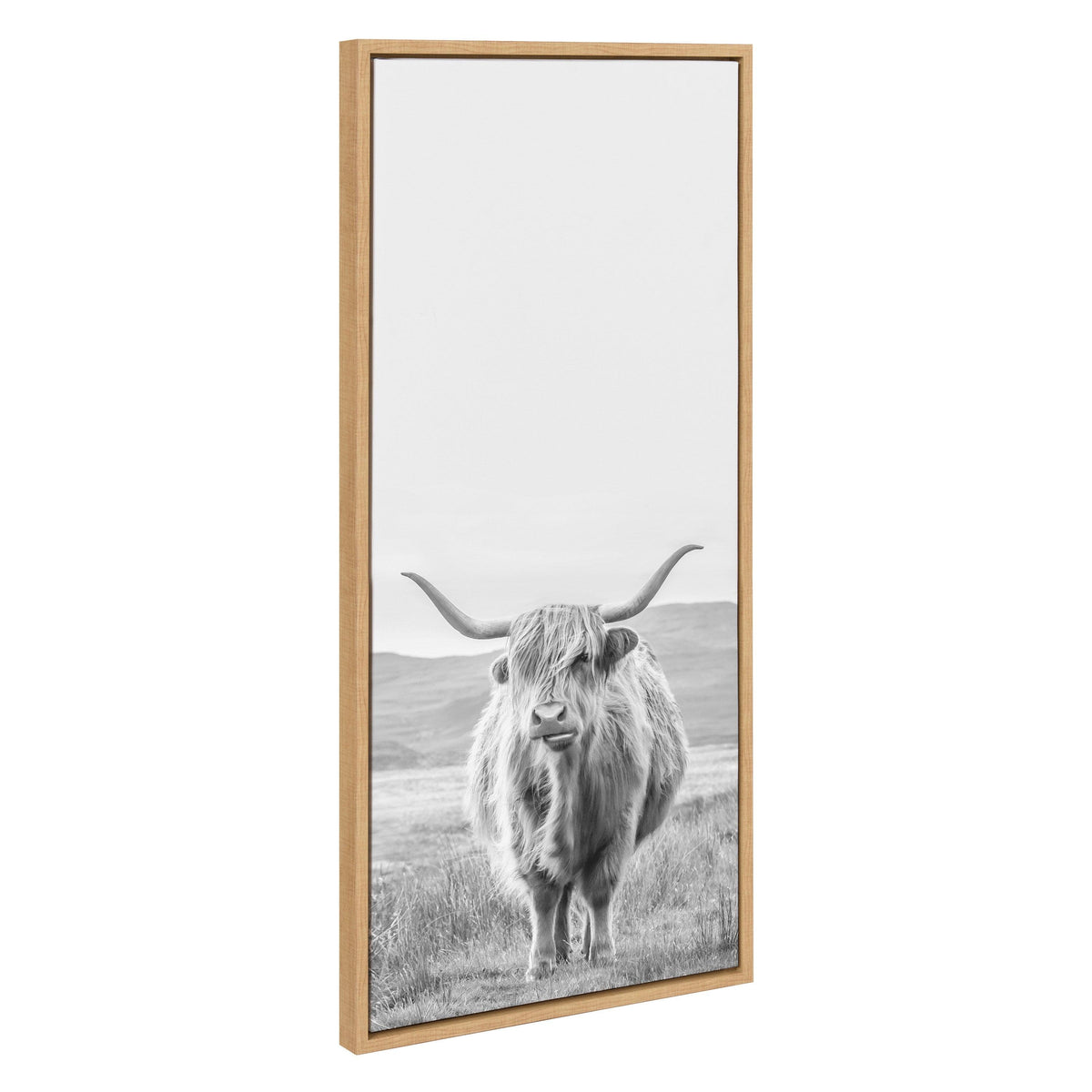 Sylvie Highland Cow Mountain Landscape Black and White Framed Canvas by The Creative Bunch Studio