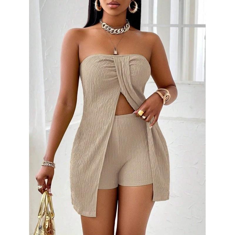 Women's Strapless Bandeau Top Shorts Suit