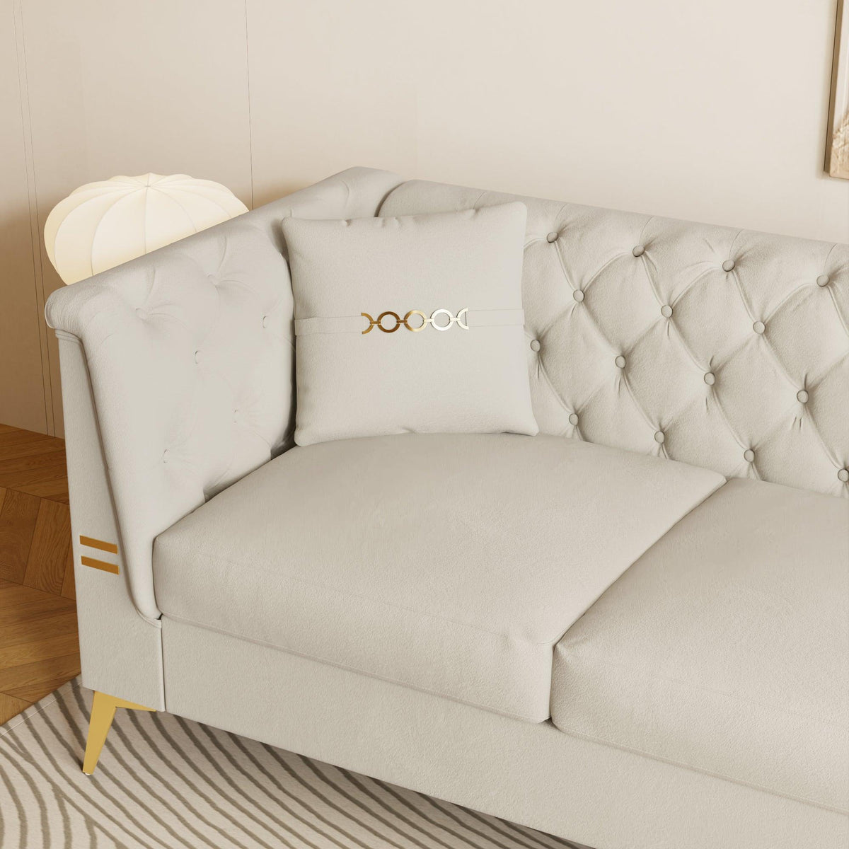 Ivory Velvet 3‑Seat Sofa