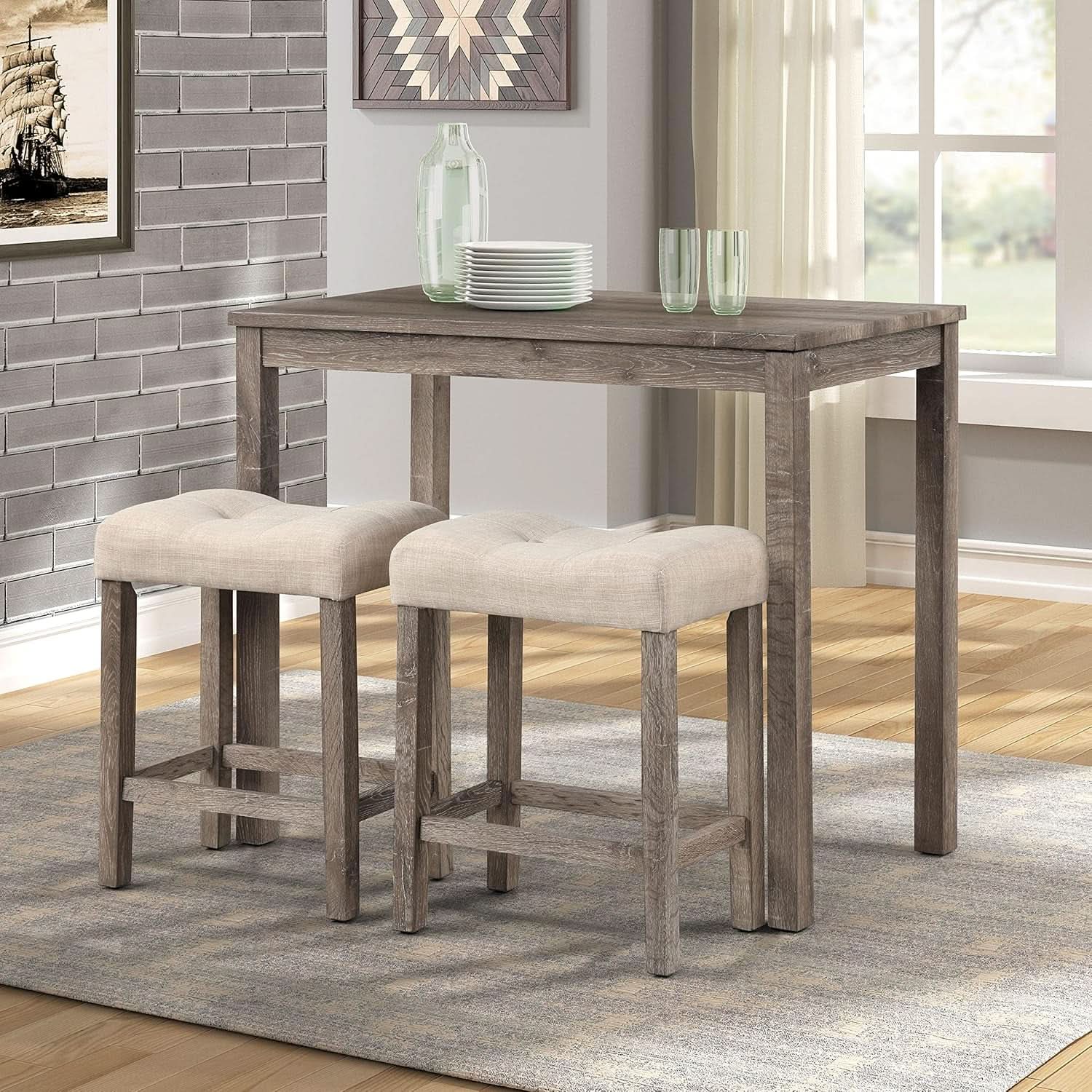 Taupe Upholstered Counter Height Elegant Dining Set