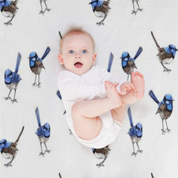 Blue Wrens, Scattered on White Throw Blanket