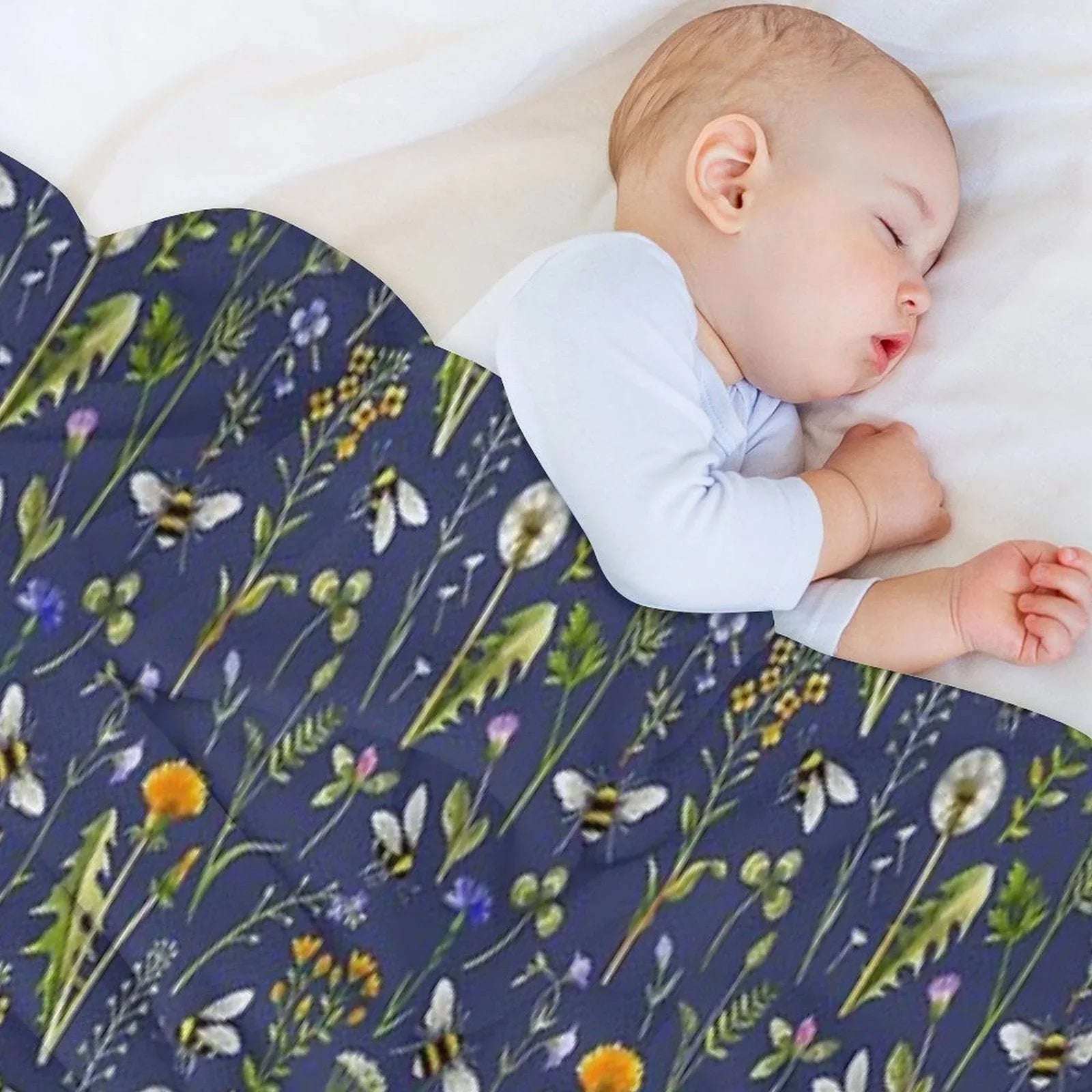 Bees And Wildflowers  Dark Blue Throw Blanket