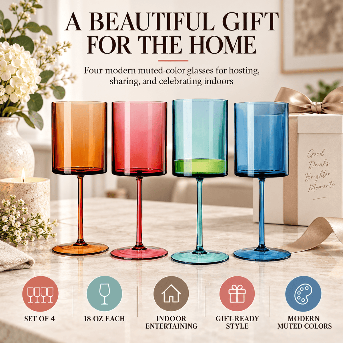 Eze Acrylic Stemmed Wine Glassware, Set of 4