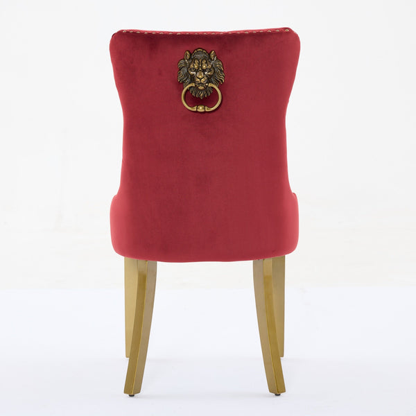 Mid-Century Modern Tufted Velvet Dining Chairs with Lion Head Pull Ring and Nailhead Trim
