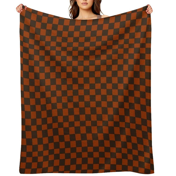 Brown And Orange Distorted Warped Checkerboard Pattern III Compact Throw Blanket