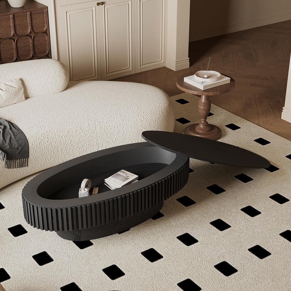 Modern Black Oval Coffee Table with Hidden Storage