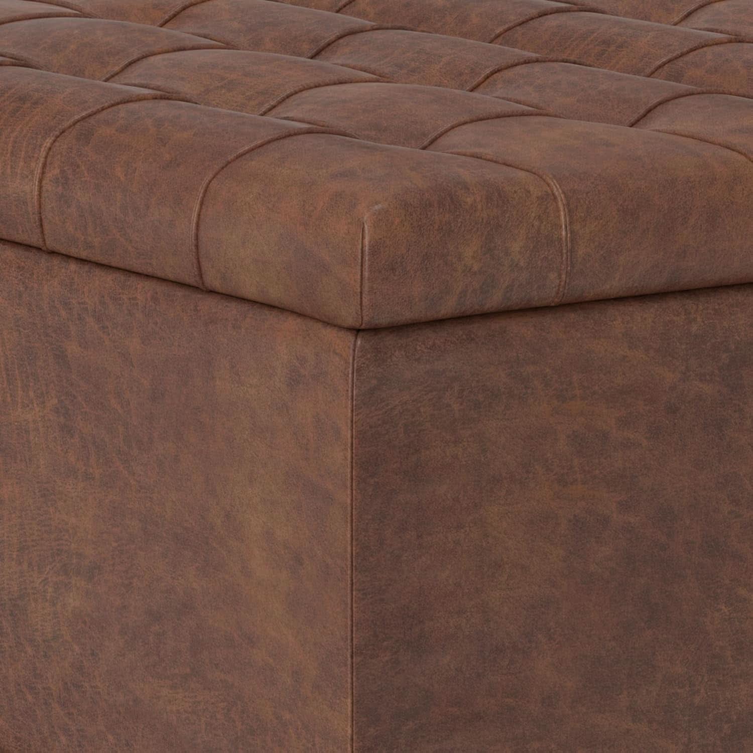 Storage Ottoman 30 Inch Distressed Saddle Brown Leatherette