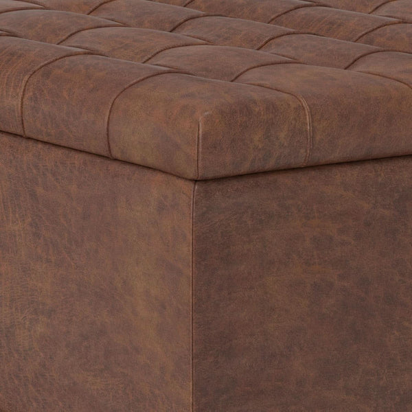 Storage Ottoman 30 Inch Distressed Saddle Brown Leatherette