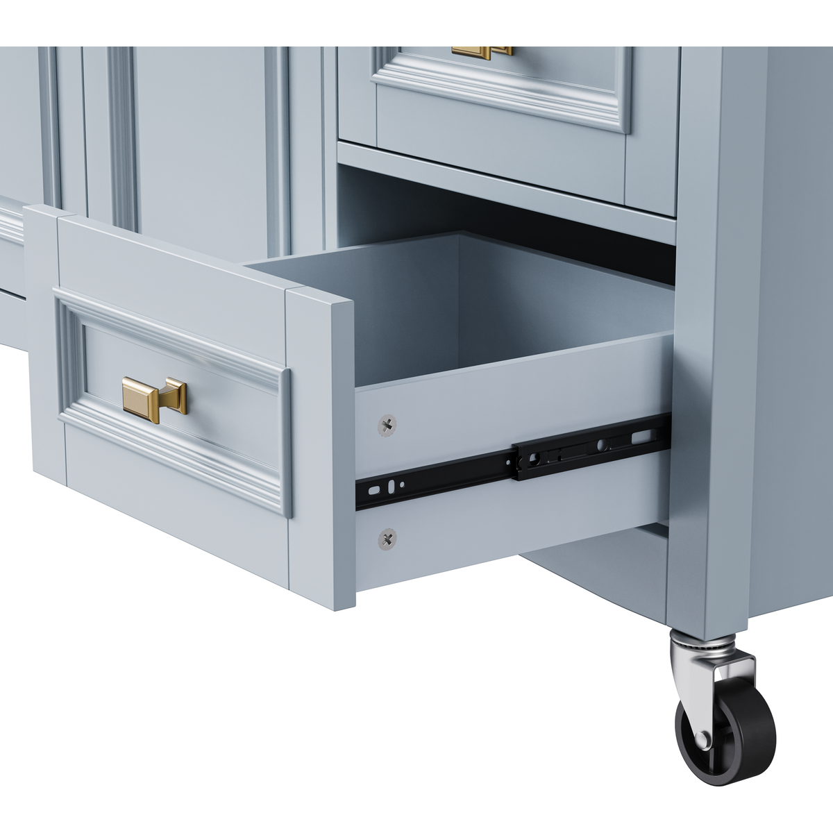 K&K 52'' Kitchen Island with Drop Leaf, Embossed Texture Kitchen Island on Wheels with Spice Rack, Towel Rack, 2 Doors and 5 Drawers, Kitchen Storage Cart with Adjustable Shelf for Kitchen, Blue Grey