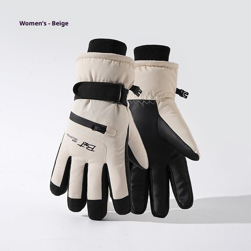 Winter Fleece-lined Thickened Men's And Women's Skiing Gloves Thermal And Windproof