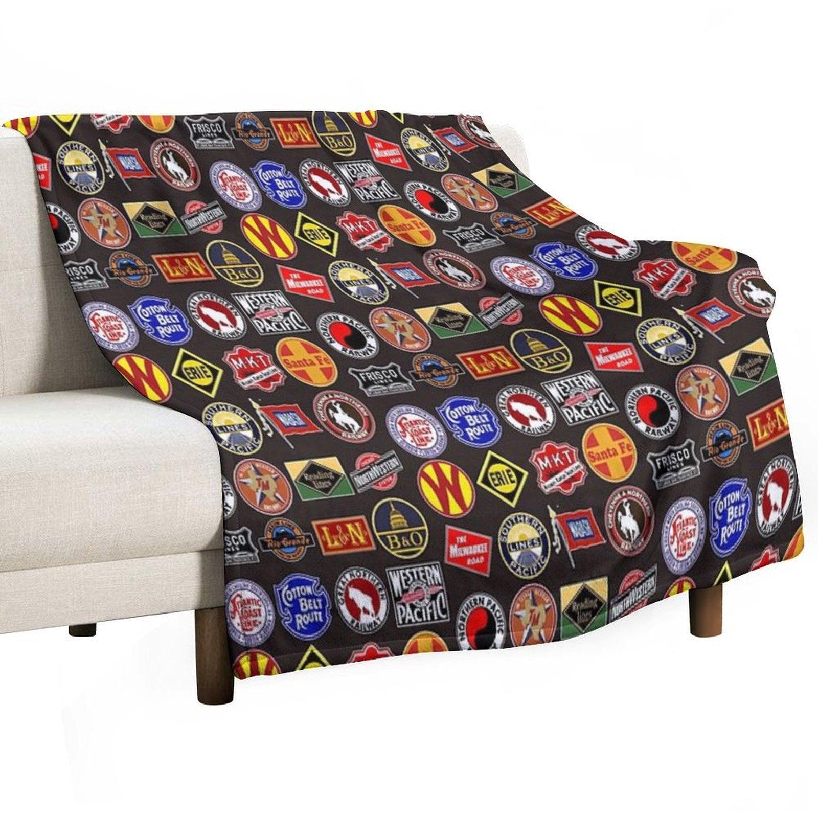 Vintage Defunct Railroad Railway Logos - Trains Hobby Throw Blanket