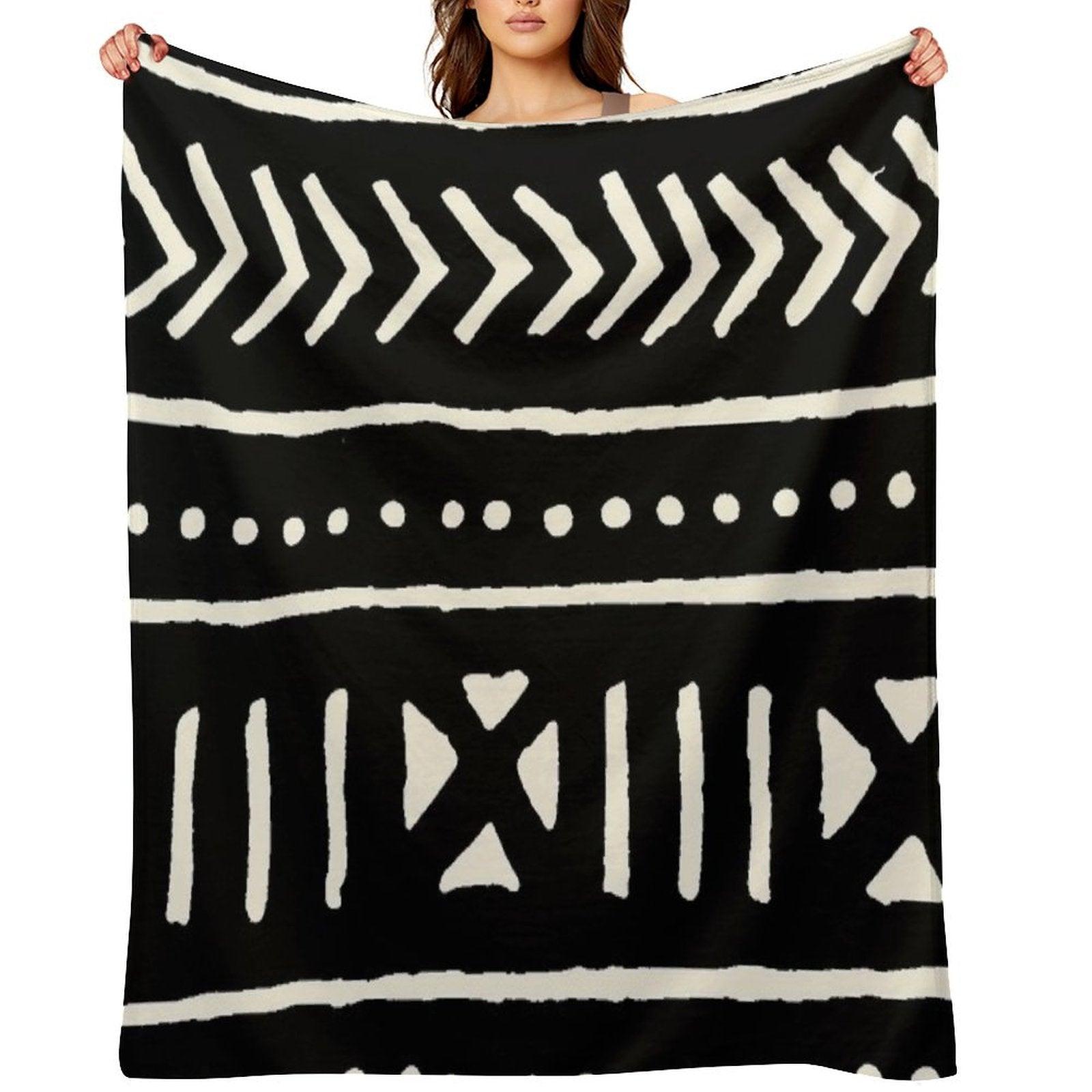African Mud Cloth Black And White Throw Blanket