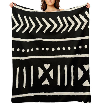 African Mud Cloth Black And White Throw Blanket