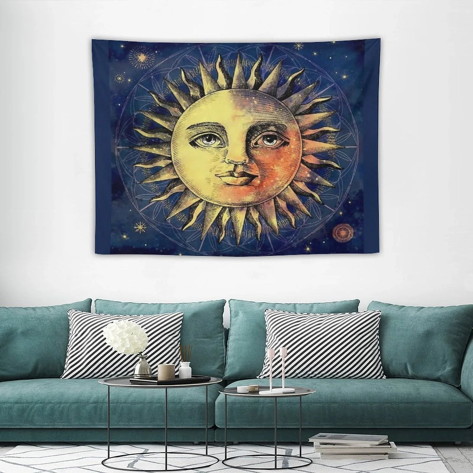 Celestial Antique Sun And Sky Watercolor Batik Tapestry