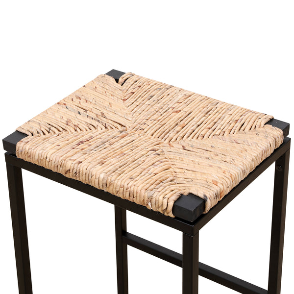 Set of 2 Backless Water Hyacinth Woven Bar Stools with Footrest Natural Finish