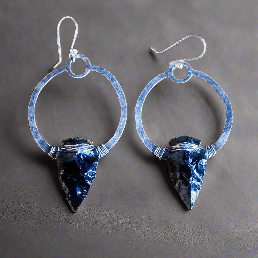 Obsidian Hoop Earring - Boho | Handmade by Blackbird & Sage