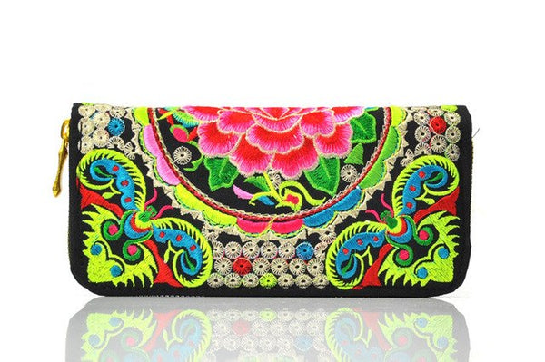 Features embroidered Womens purses Upscale Fashion Ladies Wallet Long section Wallets Embroidery purse Support