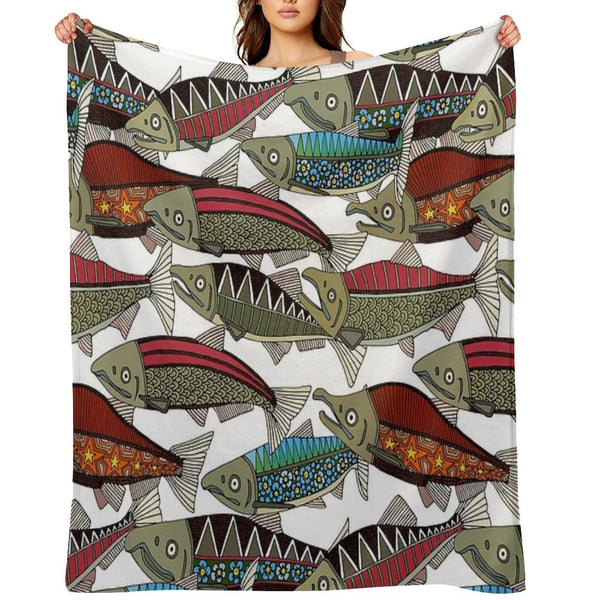 Alaskan Salmon White Anti-pilling Throw Blanket
