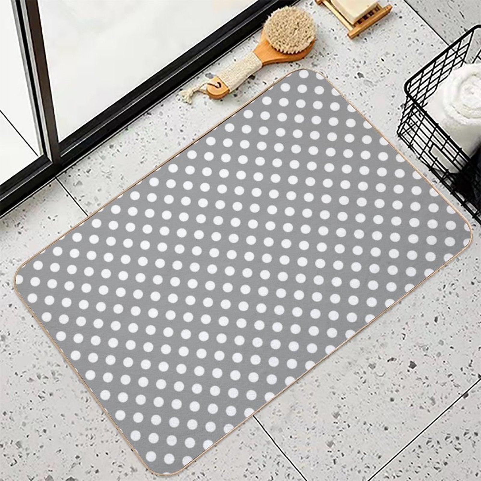 White Polka Dots on Gray Background Bath Mat