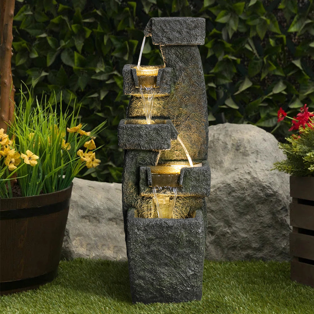 Resin Tiered Outdoor Fountain 5 Tier Modern LED