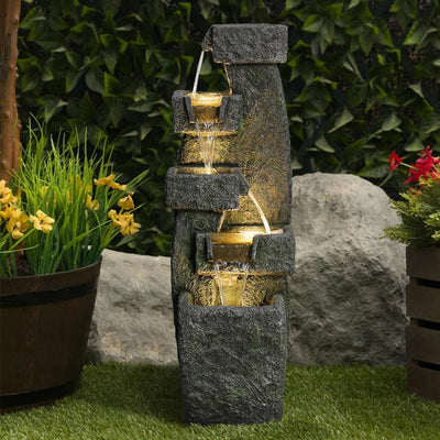Resin Tiered Outdoor Fountain 5 Tier Modern LED