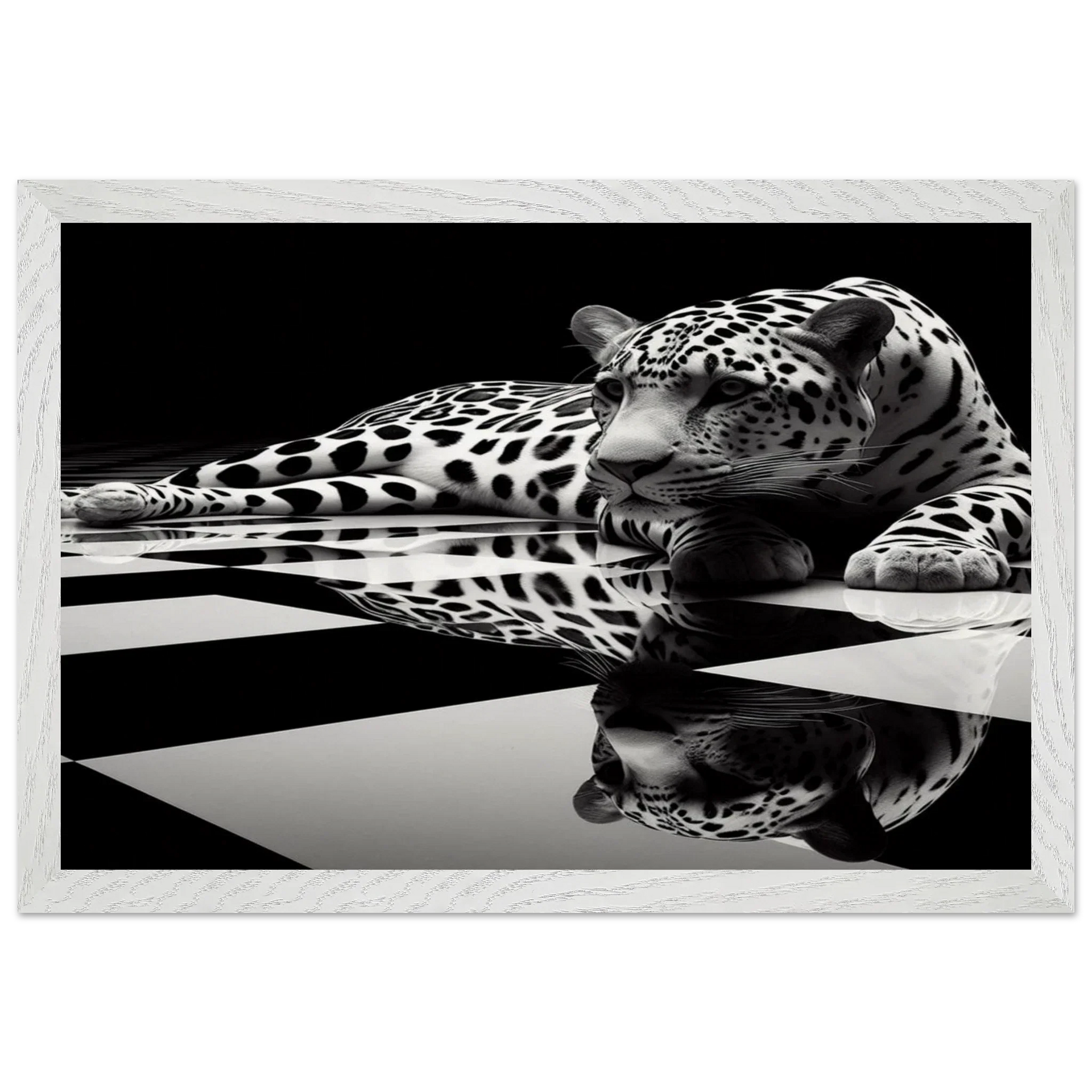 Leopard Black and White Mounted Framed Poster – Premium Oak or Ash Frame