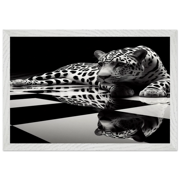 Leopard Black and White Mounted Framed Poster – Premium Oak or Ash Frame