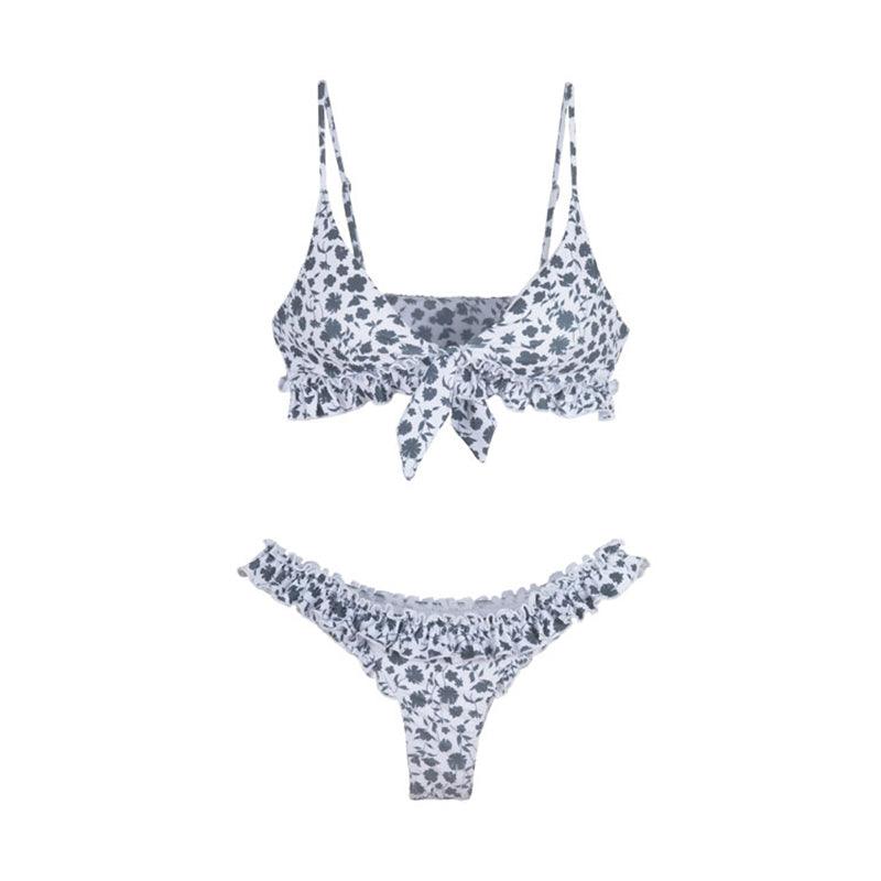 Female Swimsuit Women String Triangle Top Bikini Bottom Printed Push Up Swimsuit Bikini Sets Two Piece Split Button Beachwear Bathing Suit High Waist Bathing Suit High Cut