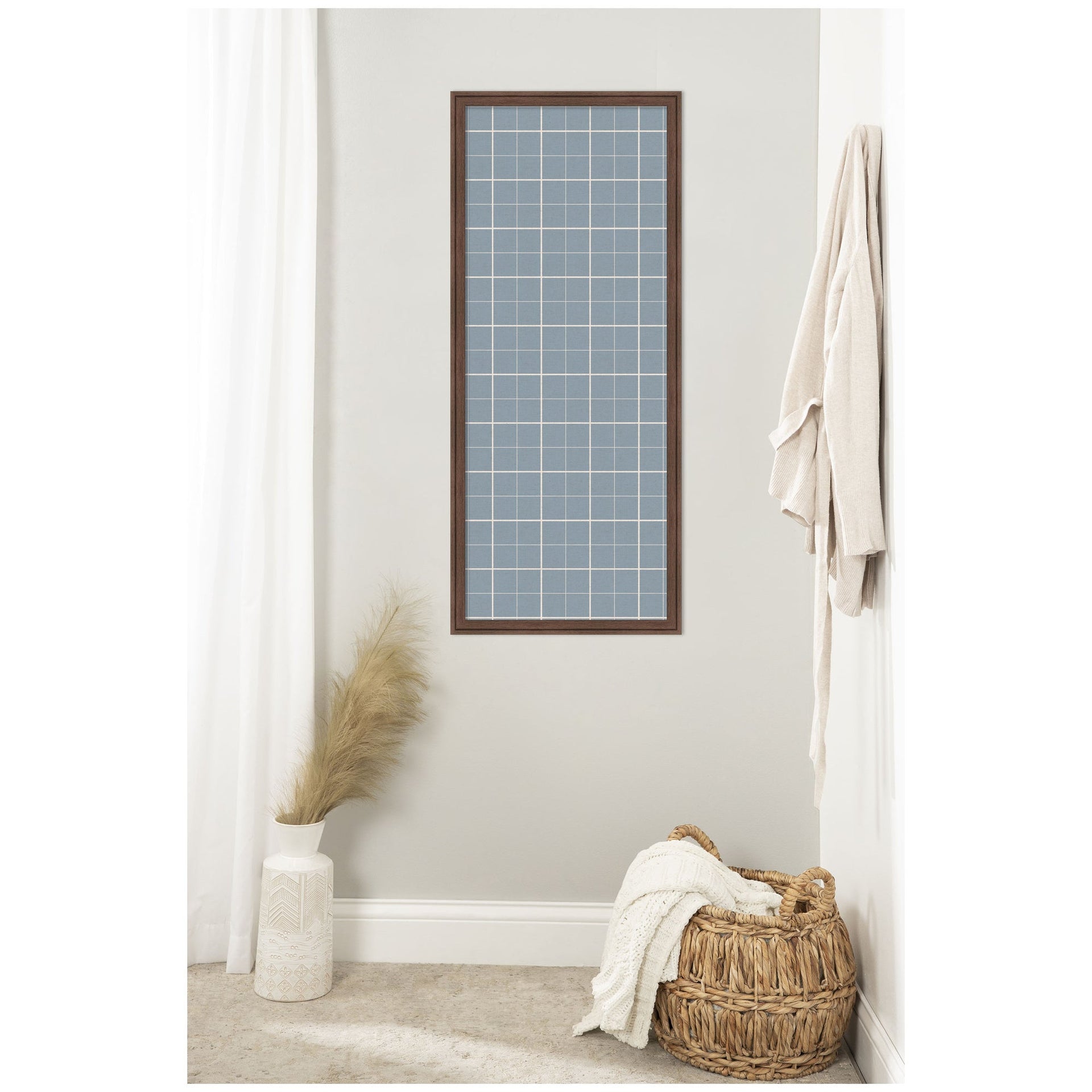 Framed Fabric Pinboard Light Blue Plaid Wall Organization