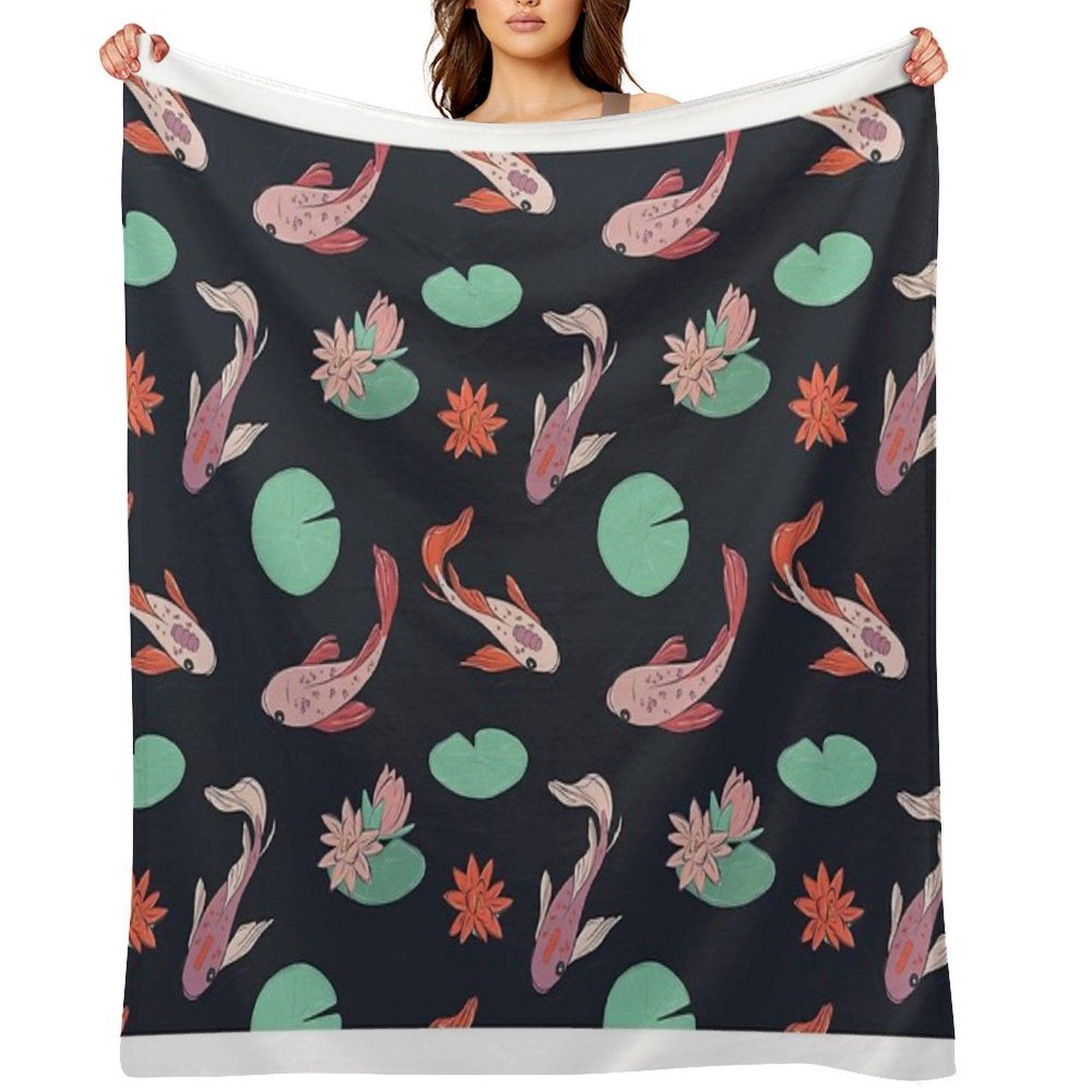 Koi Fish Oriental Design Throw Blanket