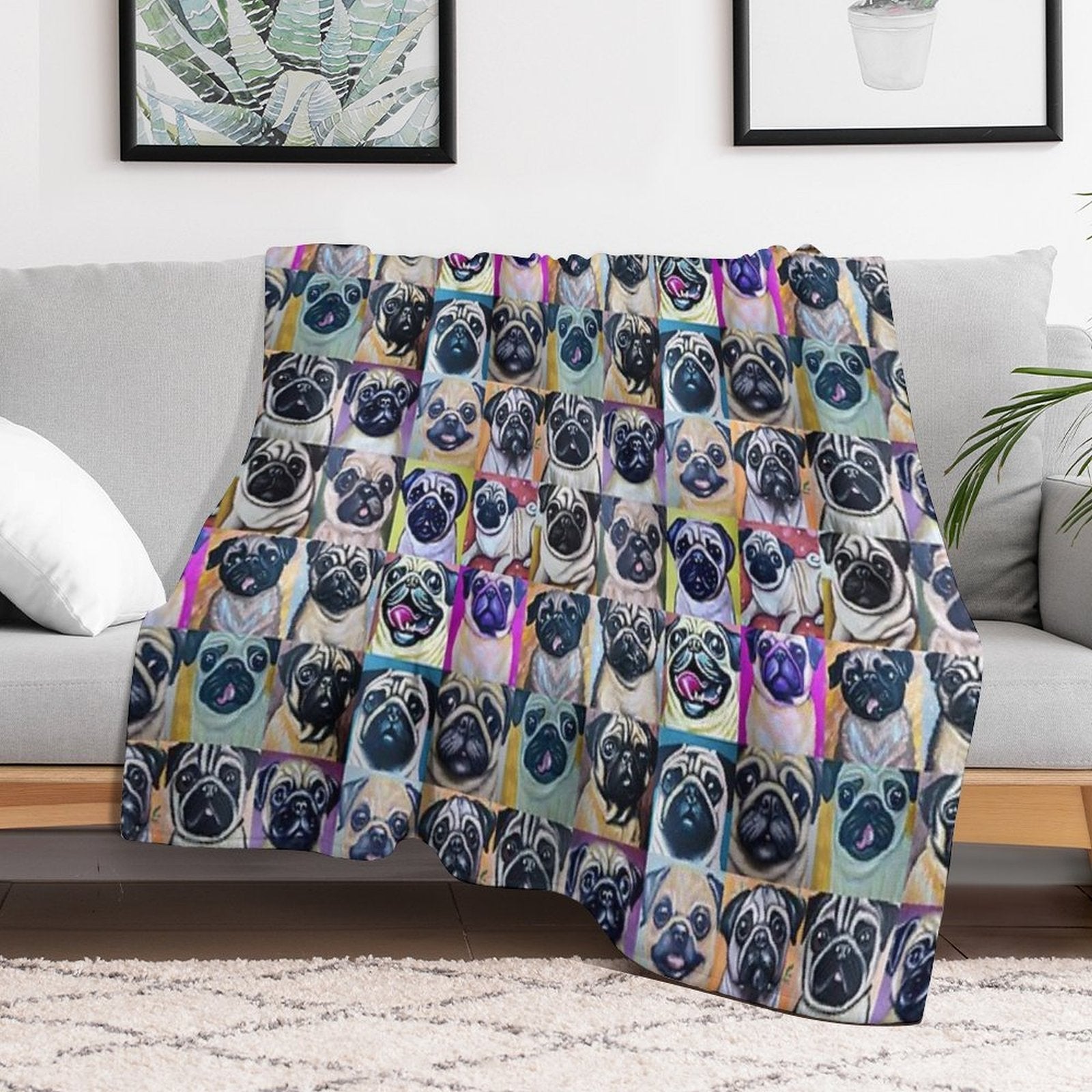 Pugs (Tiled Pattern) Eco-conscious Throw Blanket