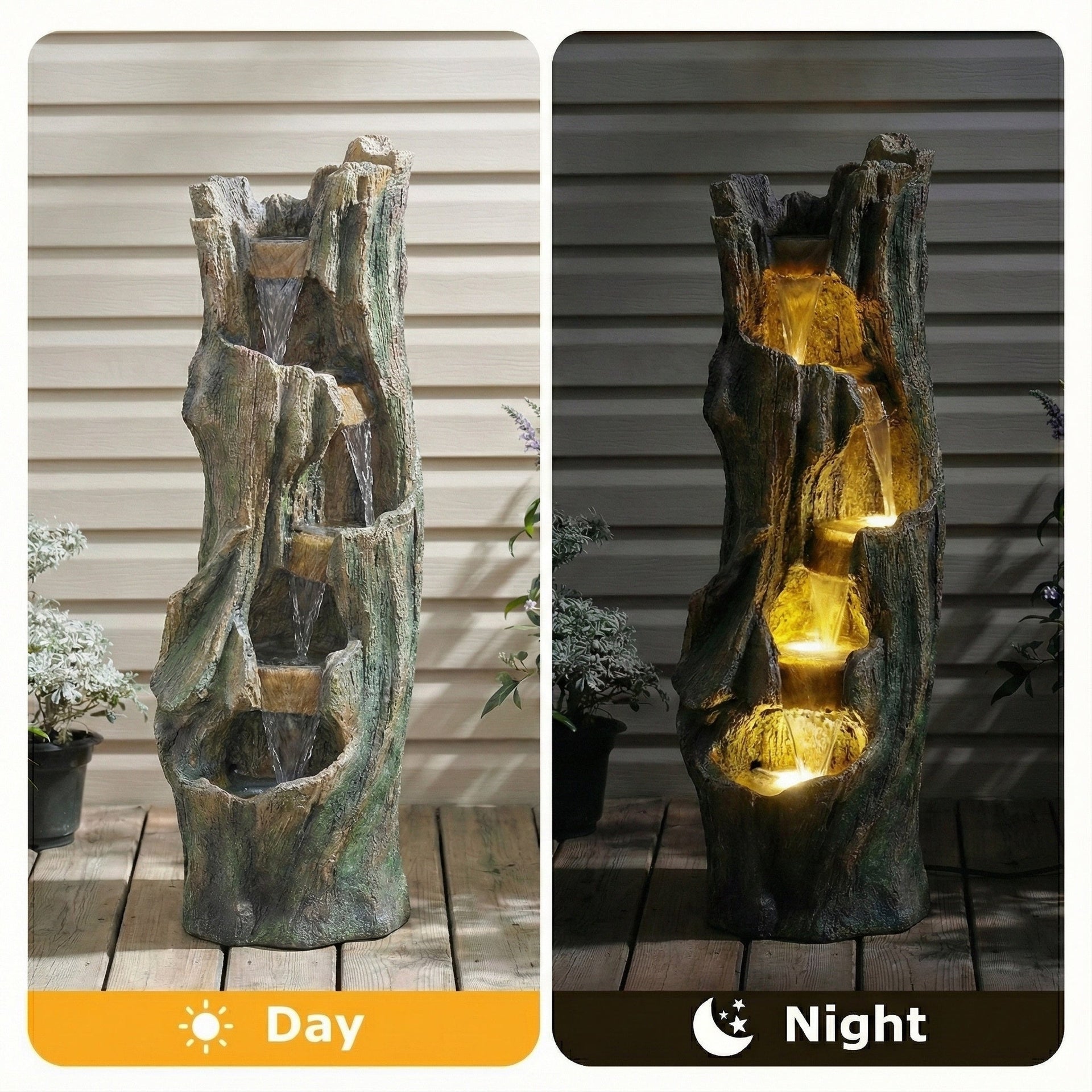 Resin Tree Trunk Outdoor Fountain 39 Inch with LED
