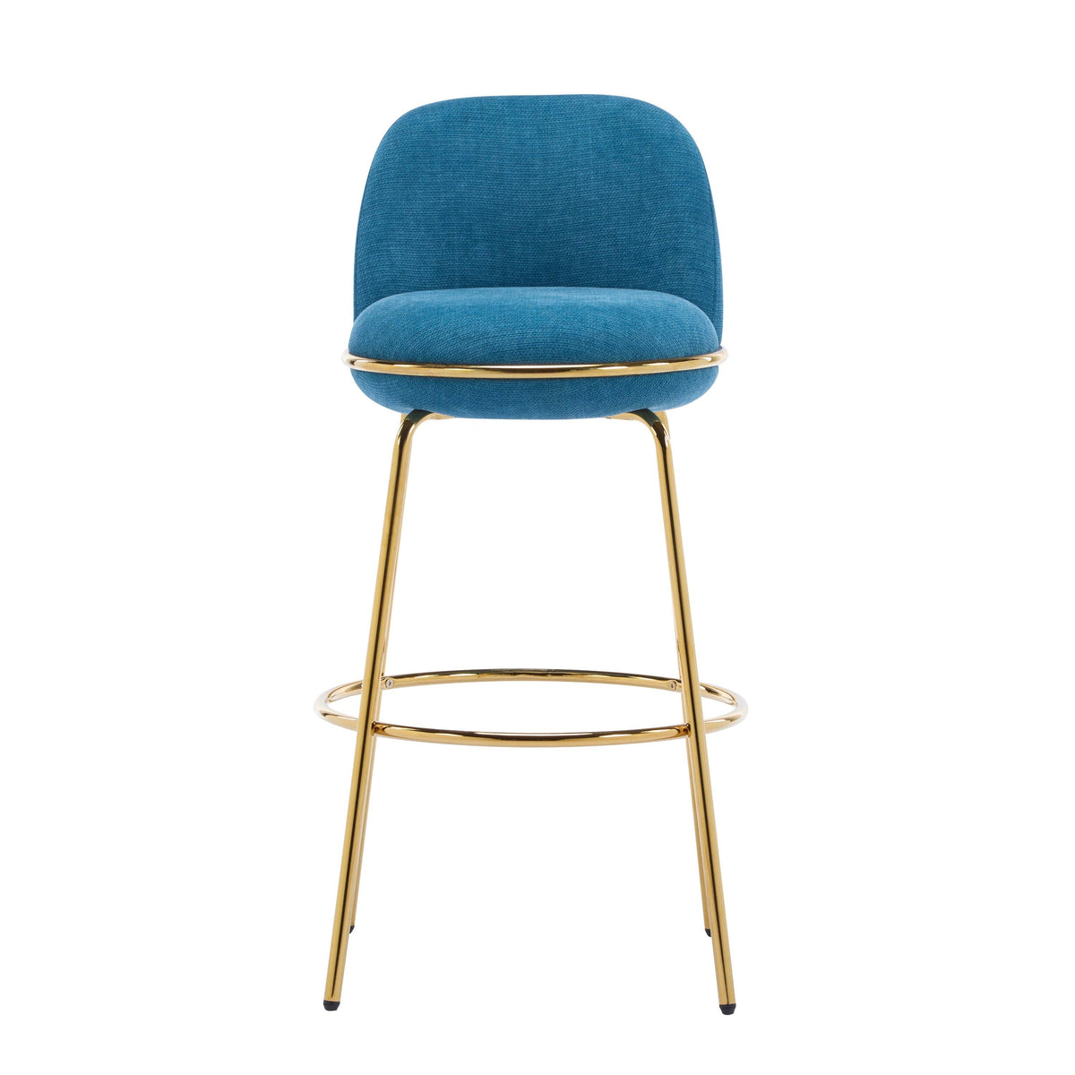 Modern Blue & Gold Upholstered Bar Stools with Backrest & Footrest – Set of 2