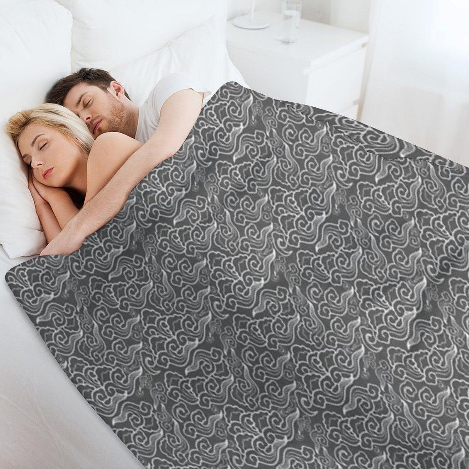 Vintage Japanese Clouds, Graphite Gray  Grey Throw Blanket