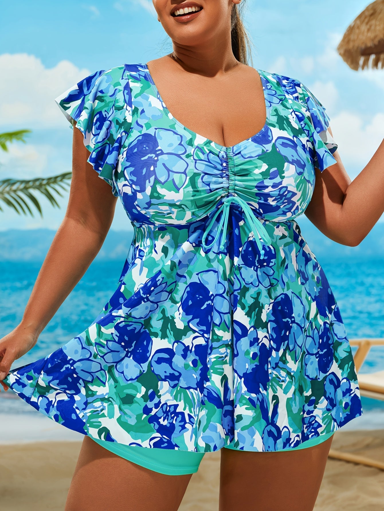 Bikini Floral Print Bandeau V Neck 2 Piece Swimsuit for Women – Stretchy Vacation Bikini Set with Soft Polyamide Fabric – Stylish Summer Swimwear for Beach Holidays Pool Lounging and Resort Getaways