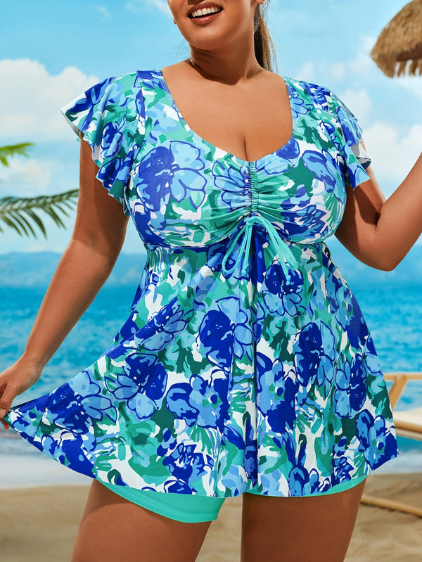 Bikini Floral Print Bandeau V Neck 2 Piece Swimsuit for Women – Stretchy Vacation Bikini Set with Soft Polyamide Fabric – Stylish Summer Swimwear for Beach Holidays Pool Lounging and Resort Getaways