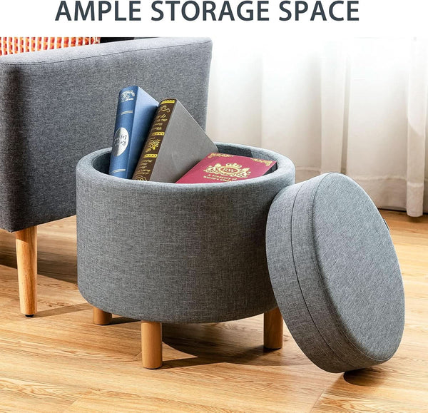 Grey Premium Microfiber Storage Ottoman Large Tray