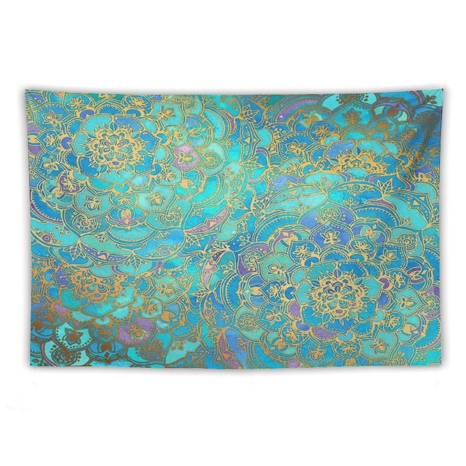 Sapphire & Jade Stained Glass Mandalas Tapestry