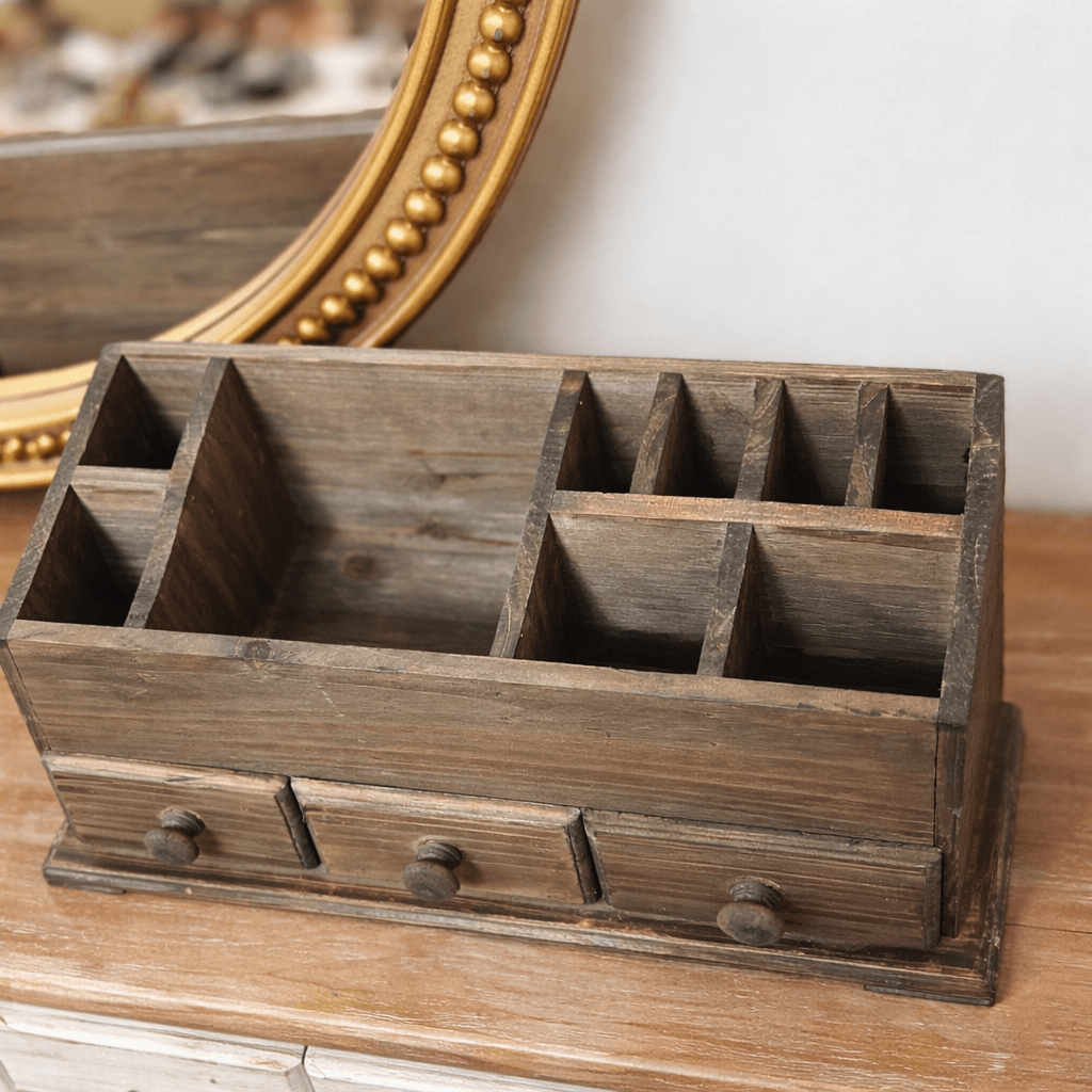 Rustic Wooden Desk Organizer with Drawers