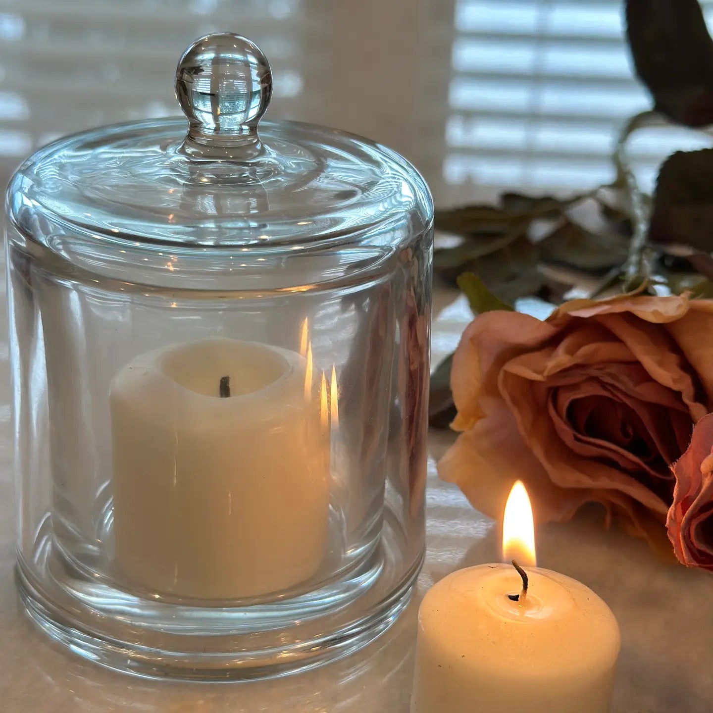Glass Candle Holder With Glass Cover