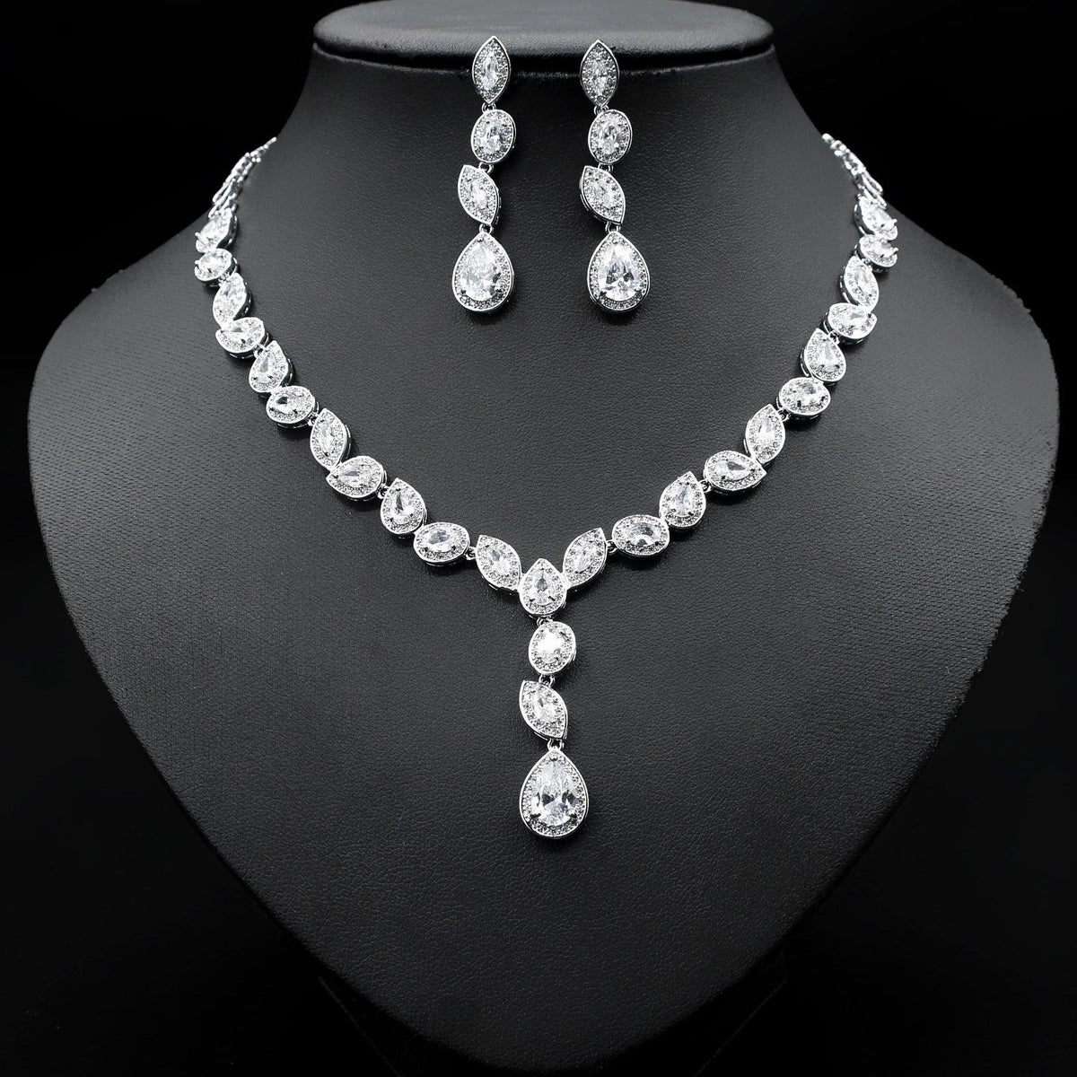 Colorful Zircon Necklace Earrings Set: wedding jewelry set