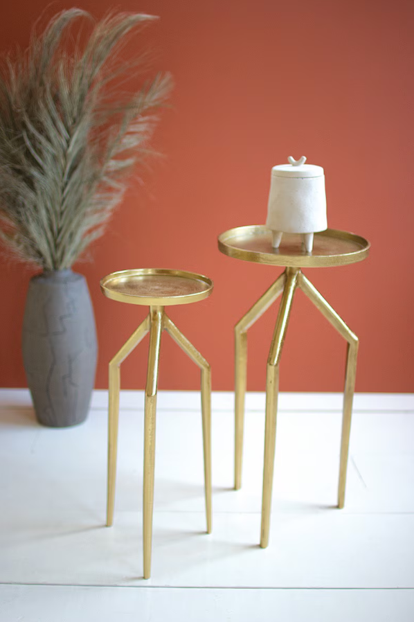 Set of 2 Antique Brass Aluminum Cocktail Tables