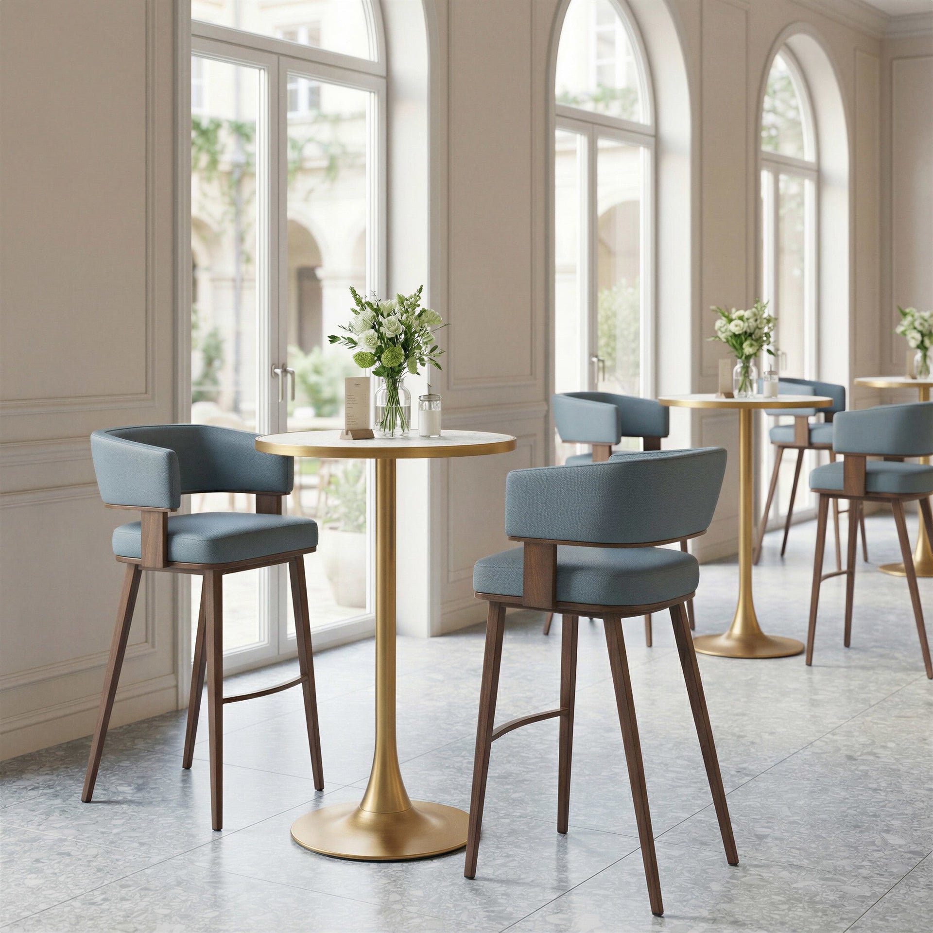 Poise Barstool Azure Gray & Walnut