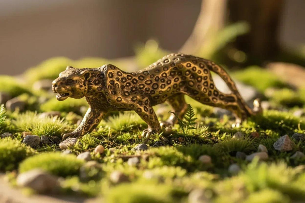 Mini Brass Leopard Figurine Vintage Style for Your Home and Office