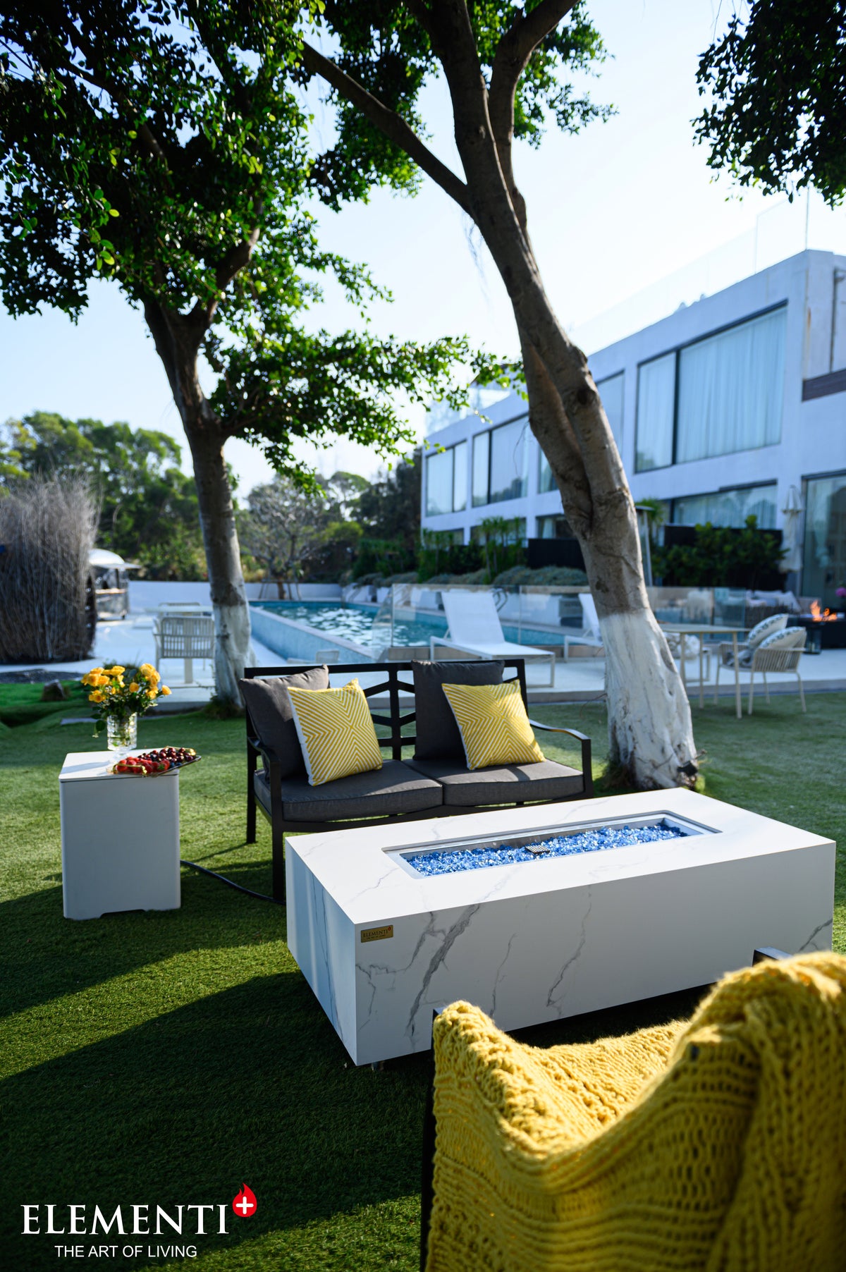 Carrara Marble Porcelain Fire Table — Elementi Plus
