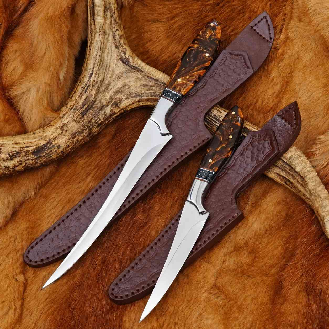 Fillet & Boning Knife Set – 440C Stainless, 2 Piece with Leather Sheaths
