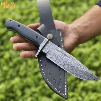 Fire Pattern Damascus Hunting Knife G10 Handle