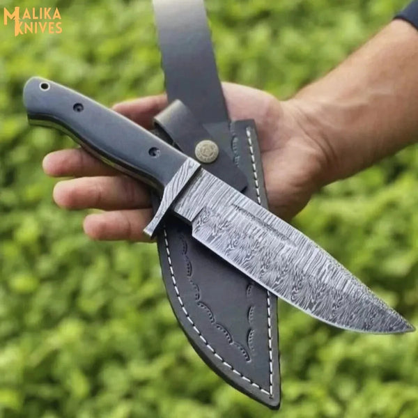Fire Pattern Damascus Hunting Knife G10 Handle